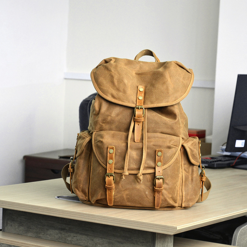 Mochila retrô de lona encerada - Canvas Backpack Casual avaliação e preço